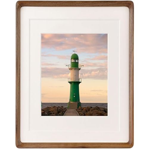 Zibrelte Natural Wood 11x14 Picture Frame, Display 5x7 or 8x10 Picture with Mat or 11x14 Without Mat, Solid Walnut Wood Photo Frame with Plexiglass, Tabletop and Wall Hanging