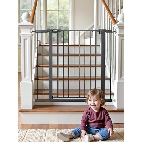 36" Extra Tall Baby Gate for Stairs, 29.5-40.5" Wide Dog Gate for Doorways, Walk Thru Auto Close Metal Pet Gate for The House, Stairs and Doorways, Child Gate Pressure Mounted Dog Gate Indoor - Black