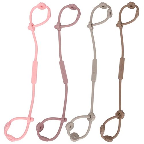 4pcs Toy Safety Straps, Socub Silicone Adjustable Baby Pacifier Teether Straps, Toddler Toy Bottle Harness Straps for Strollers, High Chair, Cribs, Bags, BPA Free - Sand, Light Grey, Pink, Dusty Lilac