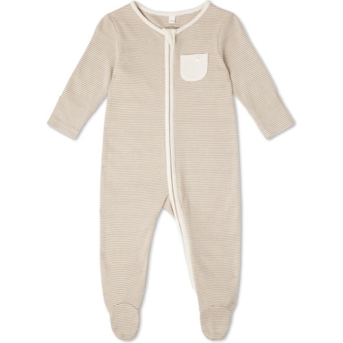 Baby Clever Stripe Zip Fitted One-Piece Pajamas, 0-3M, Oatmeal Stripe