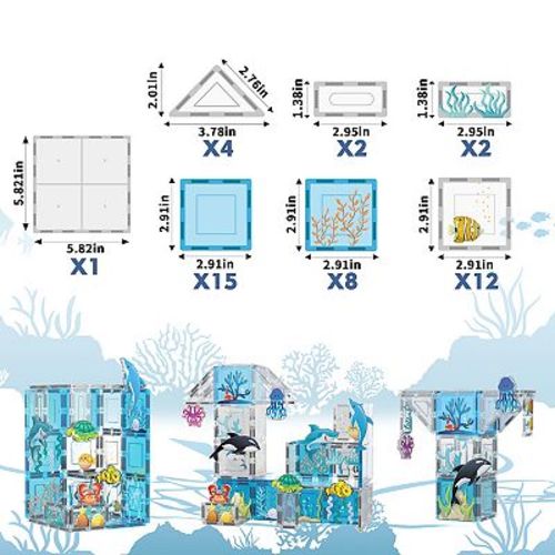 Magnet Tile Building Blocks Aquarium Marine Animal Theme Set