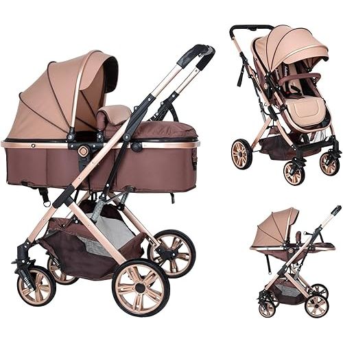 Baby Stroller Newborn Foldable Pushchair with Adjustable Canopy Folding High Landscape Infant Carriage, Anti-Shock Toddler Pushchair