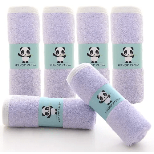 HIPHOP PANDA Baby Washcloths, Rayon Made from Bamboo - 2 Layer Ultra Soft Absorbent Newborn Bath Face Towel - Reusable Baby Wipes for Delicate Skin - Purple, 6 Pack