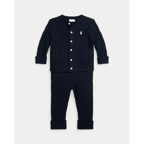 Cable-Knit Cotton Cardigan & Pant Set