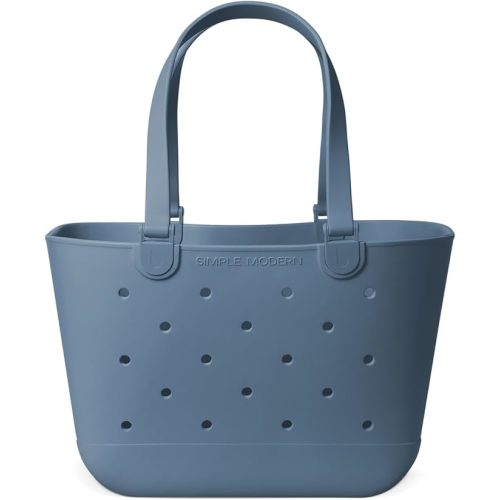 Simple Modern Large Beach Bag | Waterproof Getaway Rubber Tote with Zipper Pocket | Blue Dune