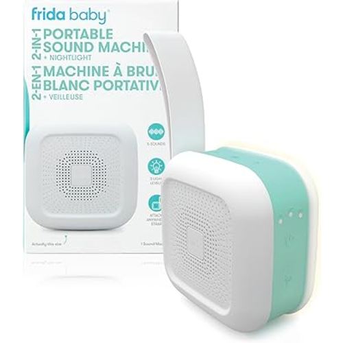 Frida Baby 2-in-1 Portable Sound Machine for Baby + Nightlight |White Noise Sound Machine for Baby with 5 Soothing Sounds & 3 Nightlight Modes |Travel Sound Machine Attaches to Strollers, Car seats