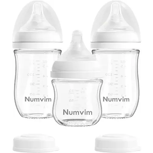 Natural Glass Baby Bottles with Gentle & Extra Slow Flow Nipples, Newborn Breastfeeding Bottle, Anti-Colic, Includes 1pcs SS Nipples(0 Month+) 2pcs S Nipples(1m+),3 Packs (White 3 Oz + 5 Ounce)
