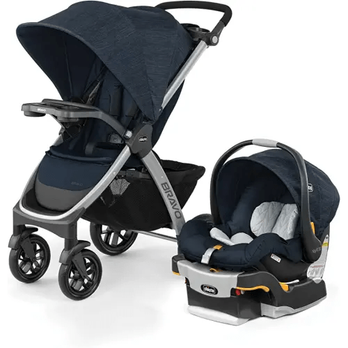Chicco Bravo 3-in-1 Trio Travel System, Bravo Quick-Fold Stroller with KeyFit 30 Infant Car Seat and Base, Car Seat and Stroller Combo | Brooklyn/Navy