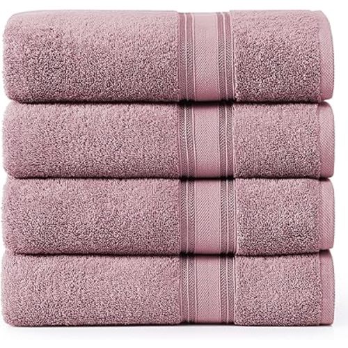LANE LINEN Large Bath Towels Set (30" x 60") - Zero Twist 100% Cotton Bathroom Towels, Super Aborbent Luxury Bath Towels, Quick Dry Shower Towels, 4 Piece Extra Large Bath Towel Set - Wishful Mauve
