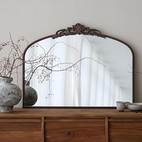 Micasso Vintage Mirror, 29"x 36" French Baroque Antique Arched Wall Mounted Mirror, Decorative Bronze Ornate Entryway Mirror for Wall Décor, Living Room, Hallway