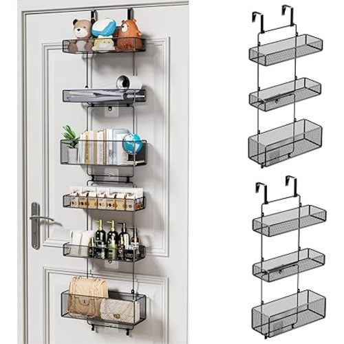 HapiRm Over Door Organizer Storage - Separable Door Organizer Hanging with 6 Metal Large Capacity Baskets, Detachable Behind Door Storage for Bathroom Bedroom Kitchen Pantry Closet (Black)