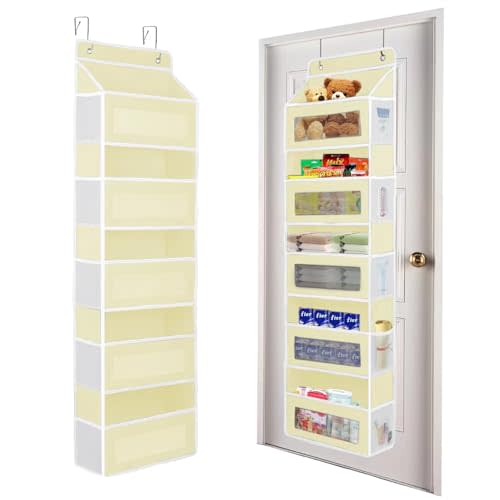 Chutai Over The Door Organizer Storage, 5 Shelf Hanging Door Organizer with 5 Large Capacity Pockets, Anti Tilt 44 lb Load Behind Door Storage for Bedroom, Bathroom, Pantry, Nursery, (Beige)