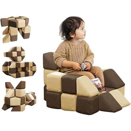 Magnetic Soft Building Blocks for Kids, Magnetic Blocks, Big Blocks, Educational Toys, Incredibly Fun Building Block for Children (Coffee Brown+Light Coffee Brown)