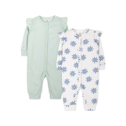 Little Star Organic Baby Girls 2Pk Coveralls, Size Newborn-12M