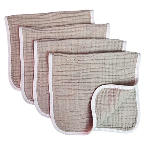 Muslin Burp Cloths Large 20 by 10 Inches 100% Cotton 6 Layers Extra Absorbent and Soft 4 Pack Brown