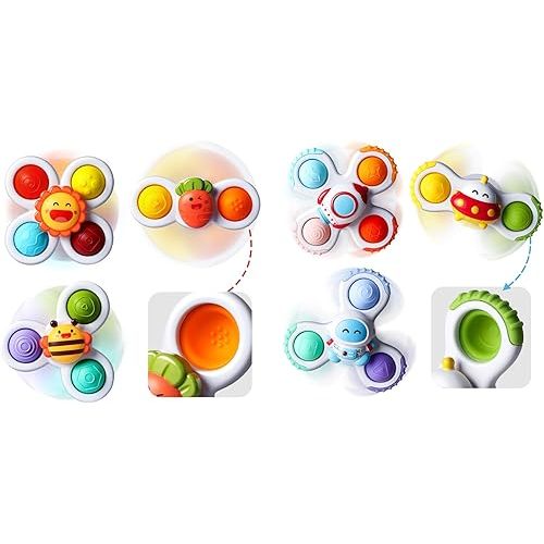 ALASOU 6 PCS Suction Cup Spinner Toys(3 POP+3 Space) for Infant and Toddlers