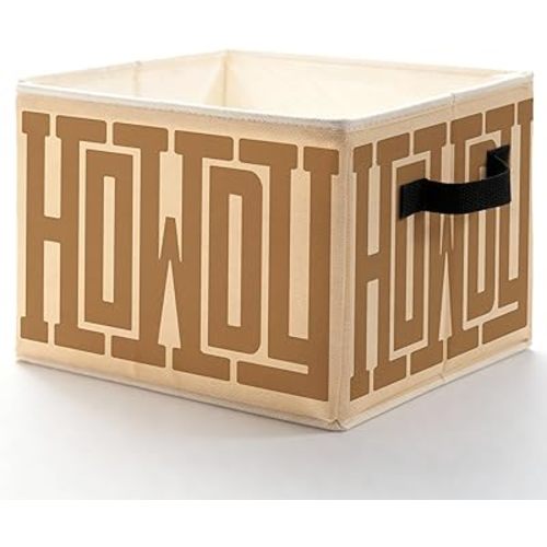 Neutral Howdy Western Storage Bins Box, Toybox for Girls Boys, Beige and Brown Rustic Western Foldable Baskets Organizer with Handles for Bedroom Bathroom Home Clothes Toys Books