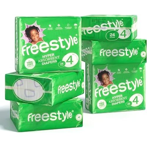 Freestyle Diapers – (Size 4) Hyper Absorbent & Non-Toxic – Disposable Diapers for Sensitive Skin – Ultra Soft Diapers (22-37 lbs) – 144 Count