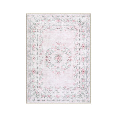 August Grove® Pink Green Floral Bow Rug 5' x 7' for Bedroom Nursery | Wayfair