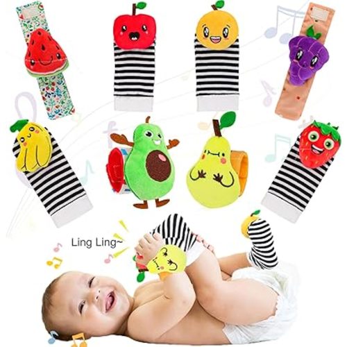 Baby Wrist Rattles Sock Toys - Newborn Baby Sock Toys Over 0 Years Old, 8PCS Soft Foot Finder and Wrist Rattle Set, Hand and Feet Rattles, Sensory Developmental Socks for Infants Girl Boy Gifts