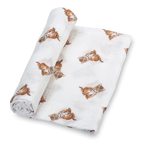 LollyBanks Swaddle Blanket | 100% Muslin Cotton | Gender Neutral Newborn and Baby Nursery Essentials for Girls and Boys, Registry | Baby Tiger Cub Print