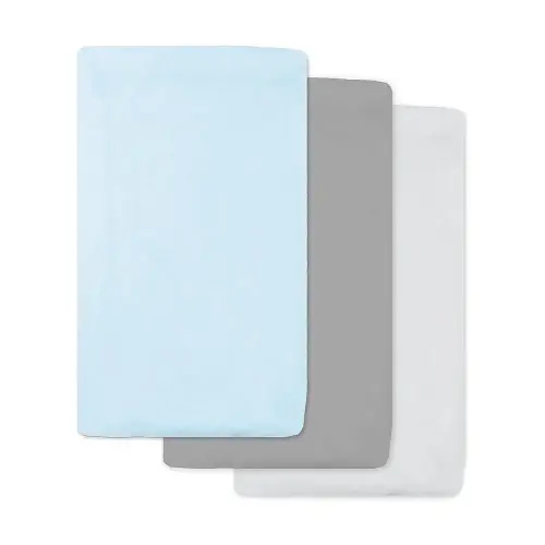 American Baby Company 3 Pack 100% Natural Cotton Fitted Cradle/Bassinet Sheets 36" x 18" - Soft, Breathable & Hypoallergenic Bed Sheets, Blue/Gray/White, Neutral for Boys & Girls