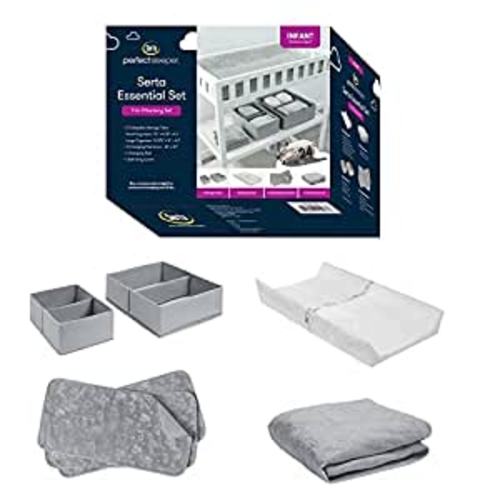 Amazon.com : Serta 7-Piece Essential Changing Table Set - Newborn Baby Gift Set for Boys and Girls – Set Includes Changing Pad, Plush Changing Pad Cover, 3 Changing Pad Liners and 2 Storage Bins, Grey : Baby