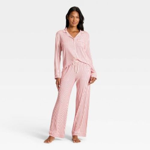 Women's Cloud Knit Modal Long Sleeve Notch Collar Top and Pants Pajama Set - Auden™