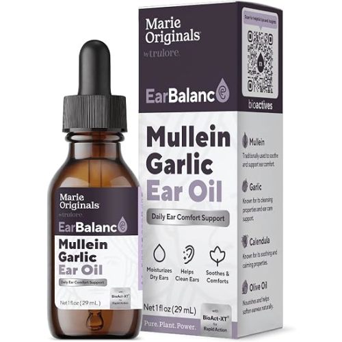 Marie Originals Mullein Garlic Ear Oil Drops, Herbal Ear Care Oil with Mullein, Garlic, Calendula, St. John’s Wort and Tea Tree, 1 fl oz (1 Pack)