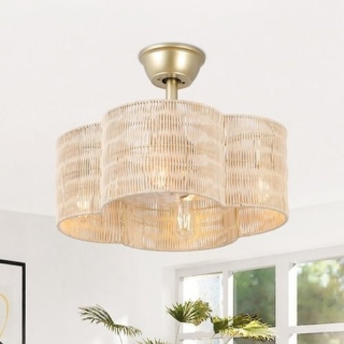GetLedel 19.7" Scalloped Rattan Ceiling Fan with Remote and Light