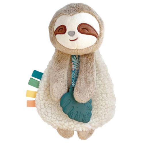 Itzy Ritzy - Itzy Lovey Including Teether - Baby Lovey with Teether, Textured Ribbons & Dangle Arms - Features Crinkle Sound, Sherpa Fabric and Minky Plush (Sloth)