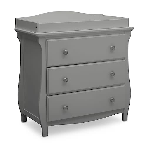 Delta Children Lancaster 3 Drawer Dresser with Changing Top and Interlocking Drawers - Greenguard Gold Certified, Grey