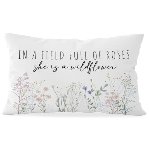 ETVISO Baby Girl Nursery Decor Pillow Cover 12x20, in a Field of Roses She is a Wildflower Throw Pillow Case, Wildflower Flower Nursery Floral Decor for Nursery Playroom Kids Room