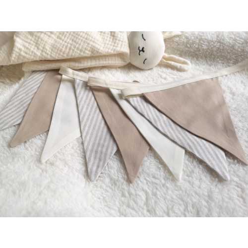 Beige Linen Bunting Garland, Birthday Boy Playroom Decor, Boy Banner Nursery Garland, Striped Beige Banner, Nursery Decor, Baby Shower