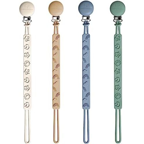 Cuddle Campus Pacifier Clip,Pack of 4 Pacifier Holder Clip with One Piece Design,Soft Flexible Silicone Baby Pacifier Holder with Texture for Boy and Girl