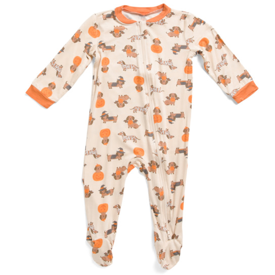 Dachshund Halloween Footed Zippered Onesie And