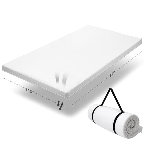 Organic Cotton Cover Toddler Mattress Topper | Ventilated 2-Inch Memory Foam CertiPUR-US Topper Pad, Waterproof & Washable Cover for Toddler Bed, Soft Padding, Nonslip Bottom, Travel Strap, 52x27.5x2