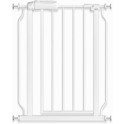 Narrow Baby Gate with Door 24.5-29 Inch Wide - Walk Through Dog Gates for Small Doorways Stairway - Pressure Mounted Child Gate Fits 25 26 27 28 29 Inch Wide Opening Standing 37.8 inches Tall
