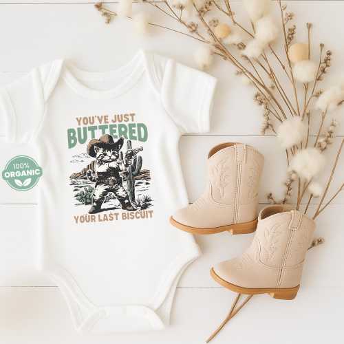 Buttered Your Last Biscuit Onesie®, Funny Western Onesie®, Western Theme Baby, Country Cat