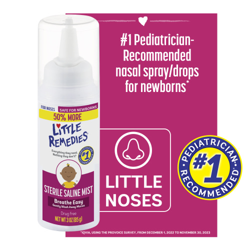 Little Remedies Sterile Saline Nasal Mist for Noses, Breathe Easy, Safe for Newborns, 3 oz