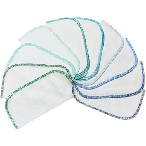 Gina's Soft Cloth Shop 1 Ply Organic Cotton Flannel Washable Baby Wipes 8 x 8 Inches Set of 10 Blues and Greens Handmade in the USA!