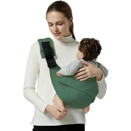 Baby Sling Carrier, Toddler Carrier Sling with Double Safety Buckle and Adjustable Shoulder Strap, Baby Carriers One Size Fits All, Dark Green