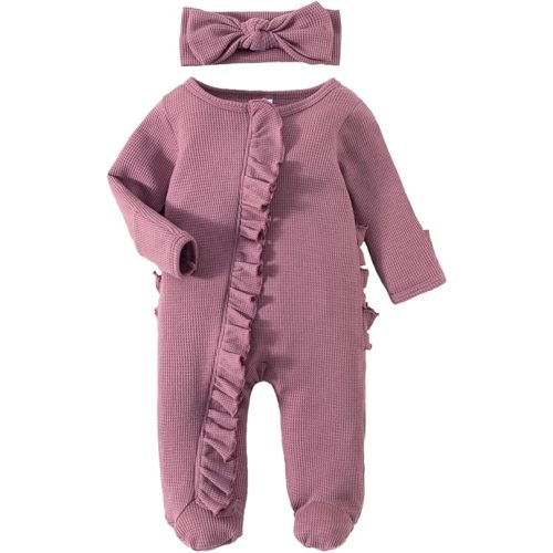Newborn Baby Boy Girl Footie Romper Jumpsuit Zipper Solid Sleep Play Pajamas One Piece Romper Jumpsuit Playsuit