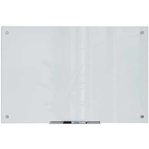 U Brands Glass Dry Erase Board, 35"x23", White Frosted Surface With Silver Grommets, Frameless, Includes Marker With Eraser