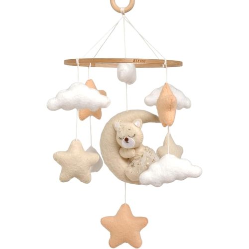 Crib Mobile for Girls, Sleeping Princess Bear Baby Mobile for Crib, Handmade Felt Crib Mobile, Baby Crib Mobile with Cloud and Stars, Nursery Baby Mobile for Bassinet (Princess)