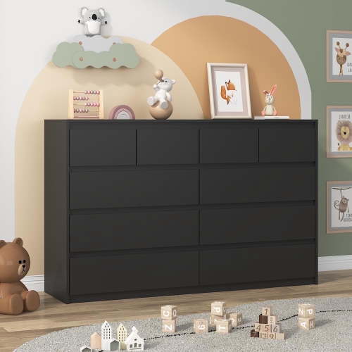 ChVans Black Malm 10 Drawers Dresser for Bedroom, 55" Wide 37" Tall Dresser with 10 Drawers, Modern Large Wood Chest of Drawer Handle Free, Living Room, Entryway, Hallway, Black