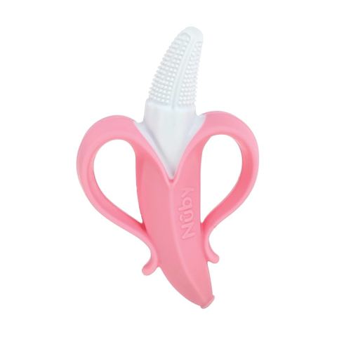 Nuby NanaNubs Banana Massaging Toothbrush - Baby Teething Toy - 3+ Months - Pink