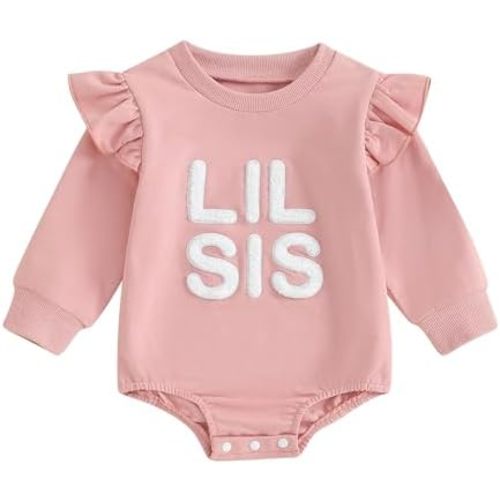 Infant Baby Girl Fall Outfit Sweatshirt Romper Letter Embroidery Jumpsuit Big Lil Sis Matching Newborn Winter Clothes