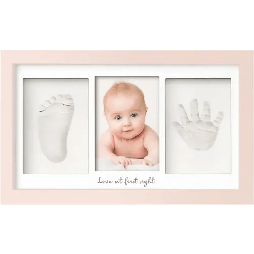 Baby Hand and Footprint Kit - Clay Handprint Keepsake Frame, Newborn Nursery Picture Frame, Personalized New Mom Gifts for Baby Shower & Registry (Petal Pink)