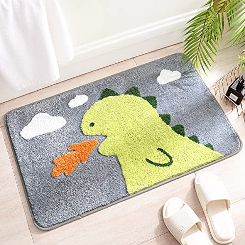 Molesun Dinosaur Bath Mat Non Slip, Bath Rug Soft Shower Rug Plush Microfiber Water Absorbent Thick Shaggy Floor Mats for Bathroom, Bedroom, Kitchen, Machine Washable, 16" x 24"